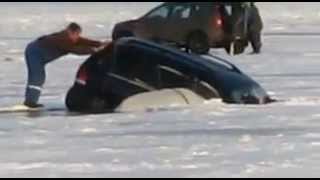 SUV submerged under ice