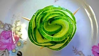 Украшения из овощей.  Carving cucumber. Роза из огурца .  Украшения из огурца.