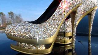 Gianmarco Lorenzi Double Platform Gold Swarovski Crystallized Pumps