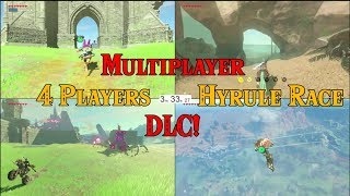 Multiplayer DLC! 4 Players Race! Running VS Horse VS Bike VS Paraglider in Zelda Breath of the Wild