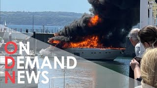 HUGE Fire Breaks Out in Superyatch In Torquay