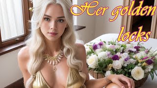 Gorgeous blonde with a bouquet in the bedroom | her Golden locks | AI beauty