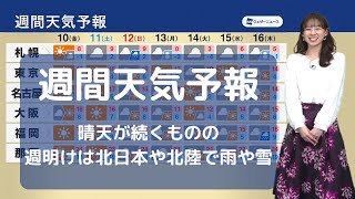 週間天気予報 晴天が続くものの週明けは北日本や北陸で雨や雪