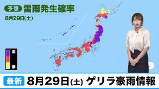 ウェザーニュースゲリラ豪雨情報 8月29日(土)