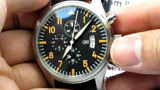 PARNIS PI68 41MM BLACK DIAL TOP GUN WATCH QUARTZ CHRONO ORANGE MAKING