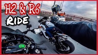 Yamaha R6 Bikergirl & Kawasaki Ninja H2 fun ride BONUS H2 drag race