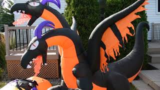 Halloween inflatable Dragon 2 head flaming 8.5 feet wide 7 fee tall with a vampire minion day light