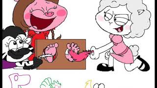 Pepppa pig and her feet getting tickled by her friends