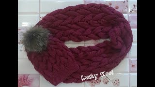 Модный, теплый снуд спицами в два оборота с узором из кос! Snood.