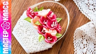 Корзина цветов магнит Канзаши / Подарок на 8 марта ✄ Kulikova Anastasia
