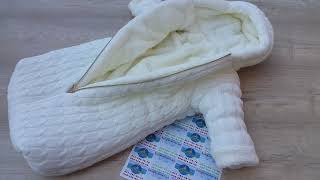 Вязаный зимний конверт с ручками Умка на выписку, цвет молоко