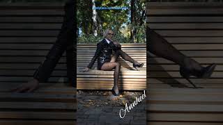 Ania-leather outfit #shorts #heels #legs