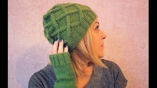 Шапка в ромбы. Удлиненная, модная. Спицами. Часть 1.
