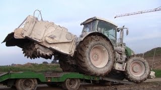 Fendt 936 With Wirtgen WS 250 Soil Stabilizer Driving On Too A Low Bed Trailer