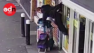 Watch Moment Helpless Grandma Gets Caught in Shop Shutters