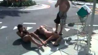 Drunk girls faceplant in the street