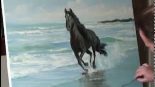 Живопись. painting.Видео и онлайн уроки.Лошадь, волны