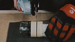 Разрезаем стеклянную бутылку с помощью болгарки Intertool