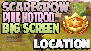 "Search between a "Scarecrow, Pink Hotrod, and a Big Screen" - Fortnite Week 2 Challenge Tutorial