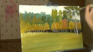 Как нарисовать пейзаж  Осенний лес гуашь ДЕМОверсия