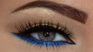 EASY Gold & Blue makeup look...مكياج ذهبي و أزرق سهل جدا