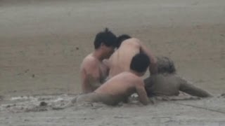 Dramatic rescue footage: Firefighters rescue sinking woman trapped in deep mud