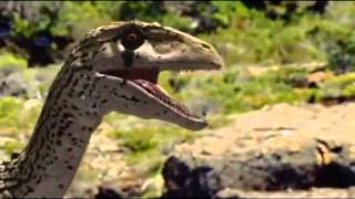 Utaraptor attacking small Iguanodon .