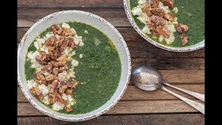 Spinach Soup with Smashed Feta & Walnuts