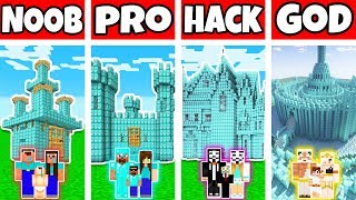 Minecraft: FAMILY DIAMOND CASTLE BUILD CHALLENGE - NOOB vs PRO vs HACKER vs GOD in Minecraft