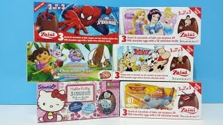 Unboxing Surprise Eggs Zaini Spiderman Disney Princesss Hello Kitty Disney Planes Fire & Rescue