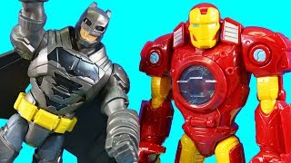 Imaginext Batman Rescues Iron Man Mech Robot And Web Slingin Spider-man ! Superhero Toys