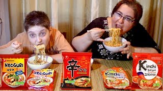 Nongshim Noodles: Shin Ramyun, Kimchi,  Spicy Seafood | Gay Family Mukbang (먹방) - Eating Show