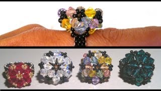 Beading4pefectionists : Wheel stitch based mounted Swarovski beads ring beading tutorial