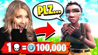 FORTNITE WORLD'S BIGGEST NOOB! 1 KILL = 100,000 *FREE* VBUCKS!