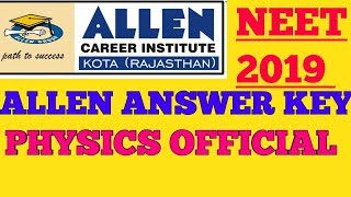 NEET 2019 ANSWER KEY PHYSICS