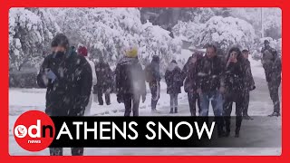Heavy Snowfall Blankets Athens, Sending Greek Capital into Chaos