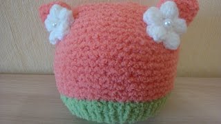 Шапка-кошка "Ягодка" спицами. Нитки Alize softy