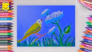 Рисуем масляной пастелью/ Рисуем птичку