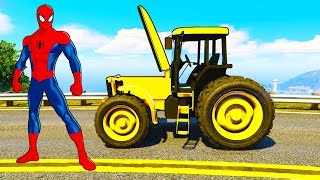 Spiderman Réparations Tracteur Jaune - Voitures Dessin Animé Avec Des Camions Pour Enfants