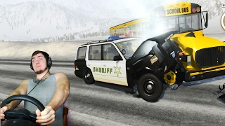 ПОЛИЦЕЙСКАЯ ПОГОНЯ ЗА ШКОЛЬНЫМ АВТОБУСОМ в BEAMNG DRIVE + РУЛЬ