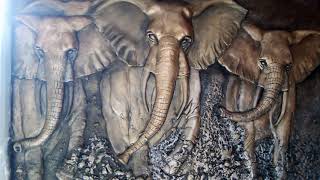 Барельеф Бегущие Слоны 3D (Baralef running elephants)