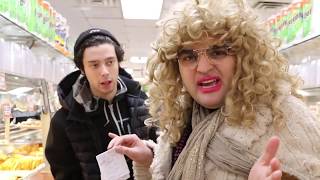 Russian Mom goes food shopping for New Years with Son
