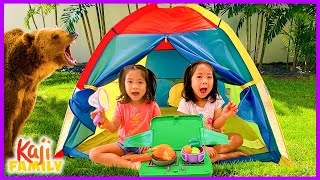 Emma and Kate Pretend Play Camping Family Fun Activities!