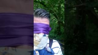 Blindfolded and gagged walking with 2 scarf
