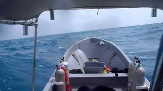 25 foot Imemsa Panga cruising at 20 MPH in 6 foot Offshore seas- 65HP tiller controlled engine