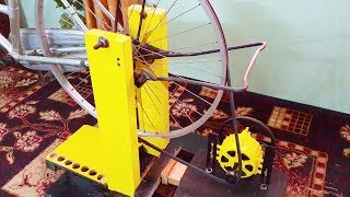 Free energy generator homemade 220v attached to bicycle.DIY free electricity generator