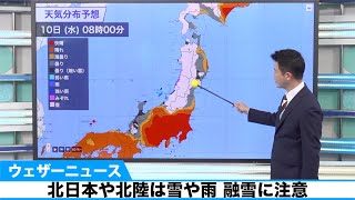 北日本や北陸は雪や雨　融雪に注意