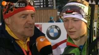 Darya Domracheva Interview+Rennen 2.Platz WM Sprint 7,5km Ruhpolding 2012
