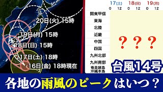 【台風14号】各地の雨風のピークの時間帯は？