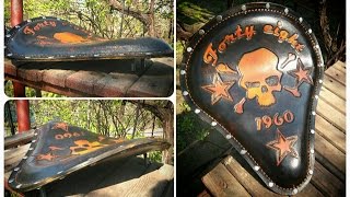Изготовление седла для мотоцикла, тиснение на коже